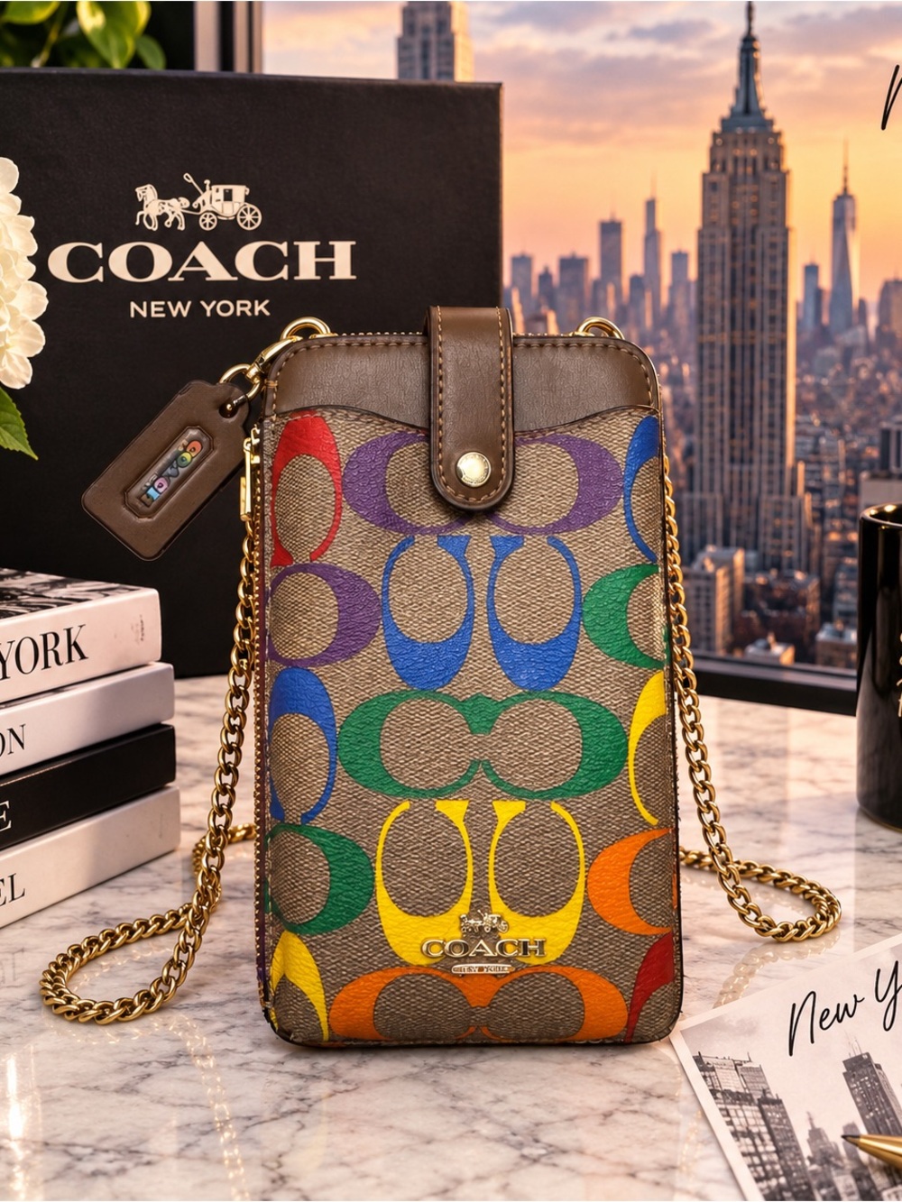 COACH Pride Multi Signature Rainbow Chain Crossbody Phone Bag